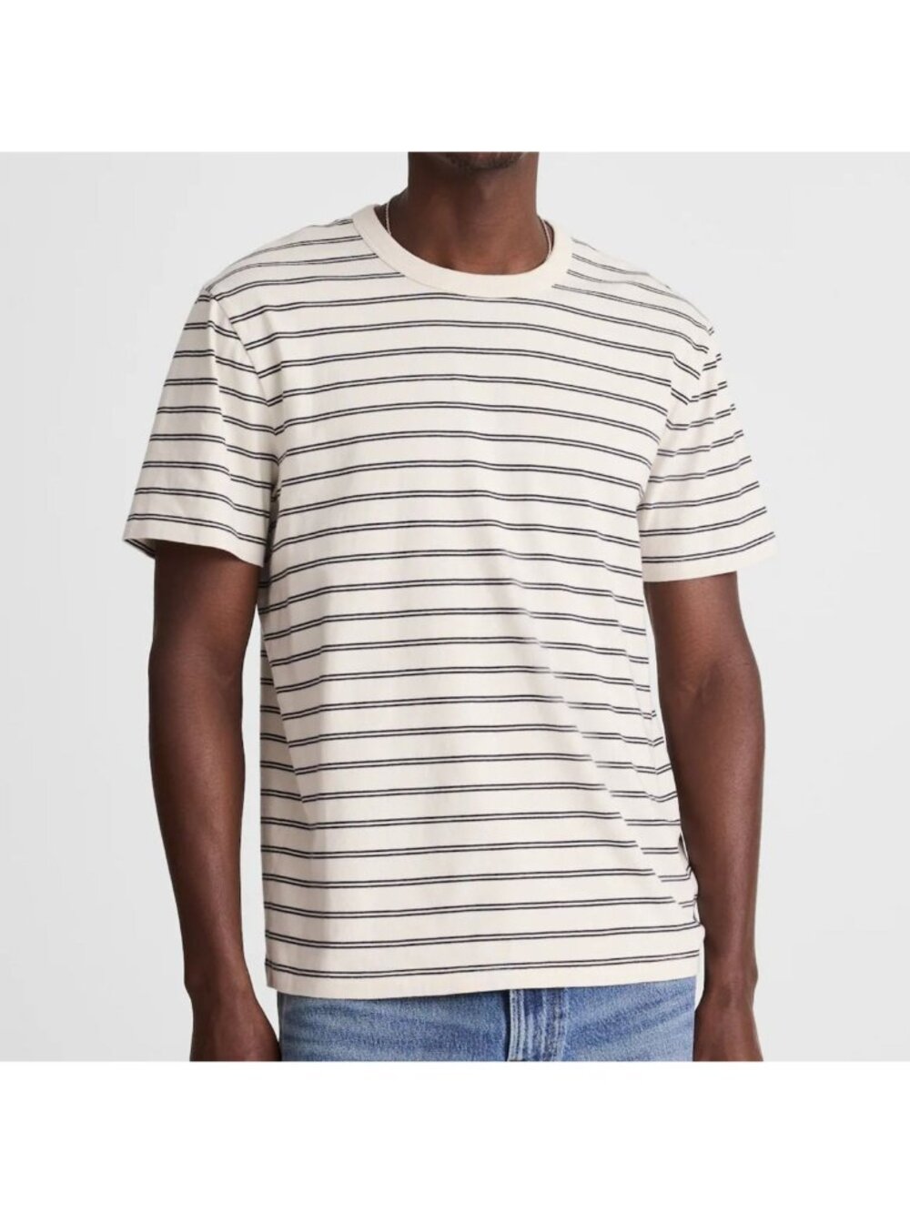 NWT Madewell Allday Crewneck Tee Men's Sz M Parchment Navy Stripe Basic T-Shirt